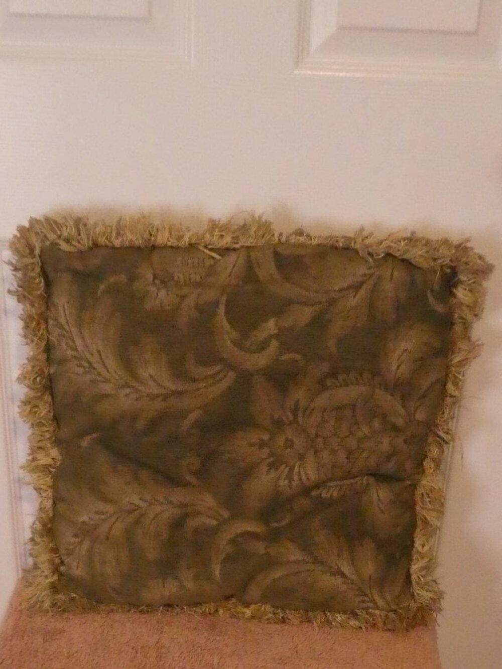 Traditional Jacquard Brocade Accent Pillow with Brush Fringe Trim 21 x 21 inches